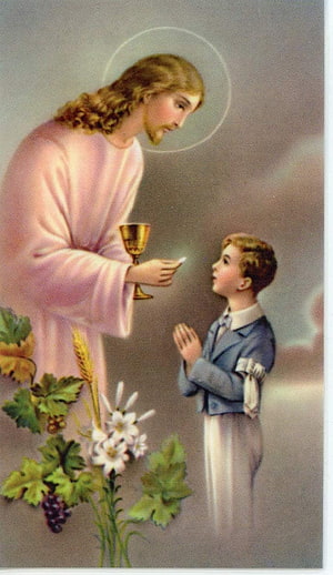 Jesus Offering Communion to a Young Boy with Flowers and Grapes HD phone wallpaper