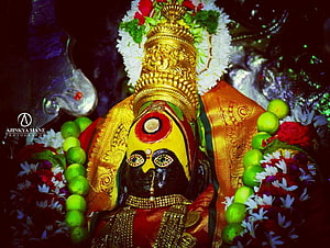 Tulja Bhavani Temple Deity Adorned With Gold Crown And Fresh Floral Garlands HD wallpaper