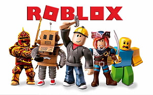 Roblox Character Lineup Featuring Warrior, Robot, Builder, Pirate, and Noob Avatars HD wallpaper