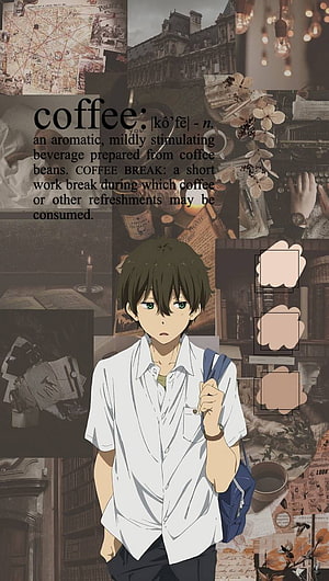 Houtarou Oreki from Hyouka in a Vintage Coffee Shop Collage HD phone wallpaper