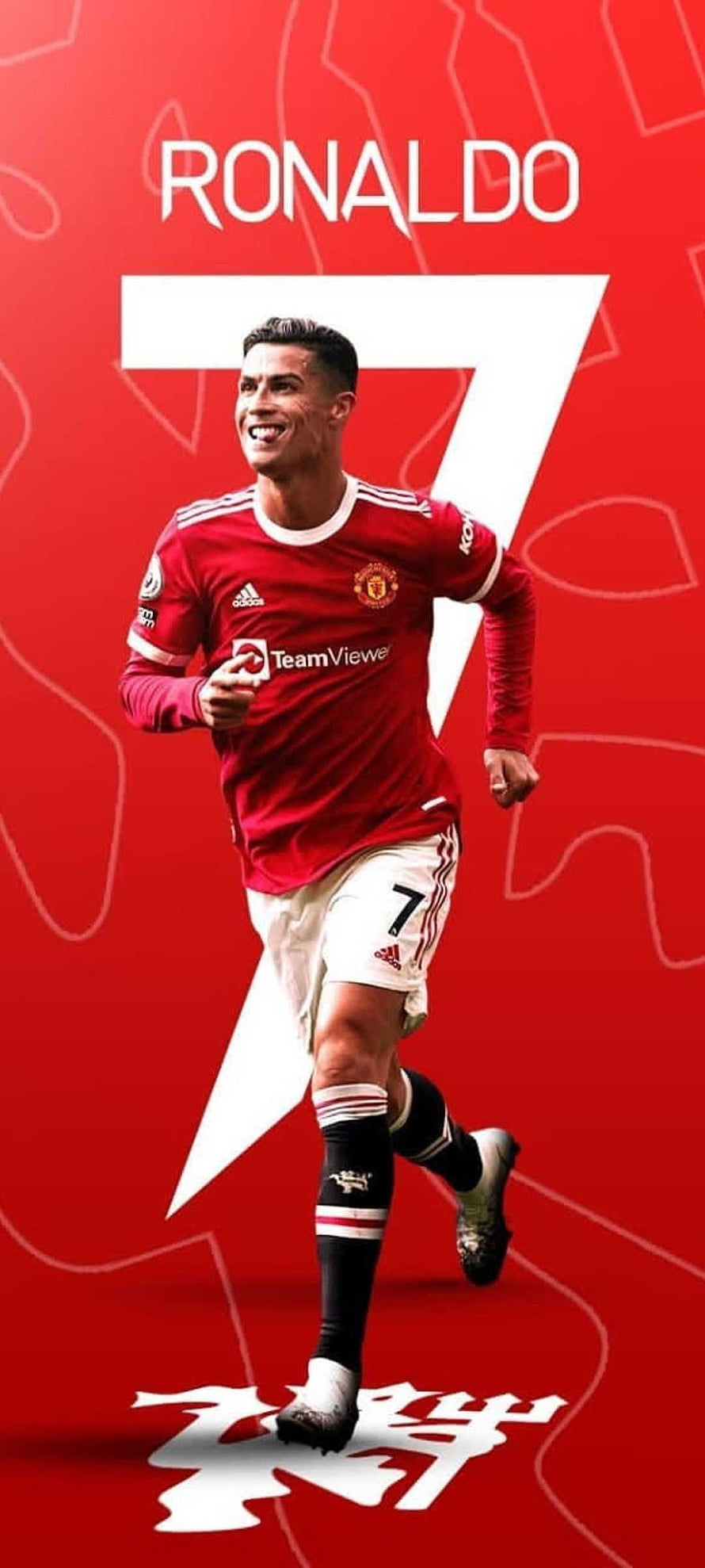 Cristiano Ronaldo in Manchester United Home Kit with Number 7 on Red Background HD phone wallpaper