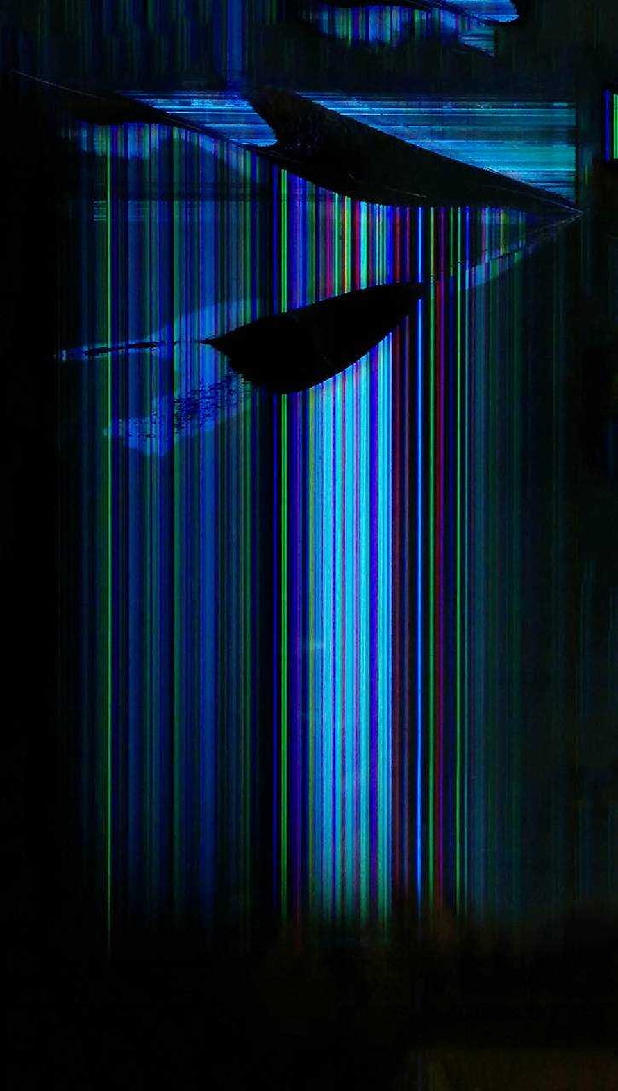 Abstract Glitch Art with Vertical Neon Light Streaks and Dark Geometric Shapes HD phone wallpaper
