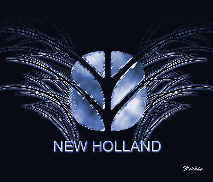 New Holland Agriculture Logo with Metallic Wings on Dark Background HD wallpaper