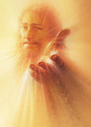 Jesus Christ Reaching Hand in Golden Light Religious Painting HD phone wallpaper