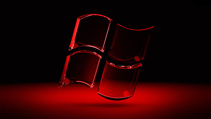 Glossy Red Windows Logo on Black Background with Dramatic Lighting HD wallpaper