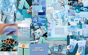 Light Blue Aesthetic Collage Featuring Ocean, Ice Cream, and Pastel Lifestyle Elements HD wallpaper
