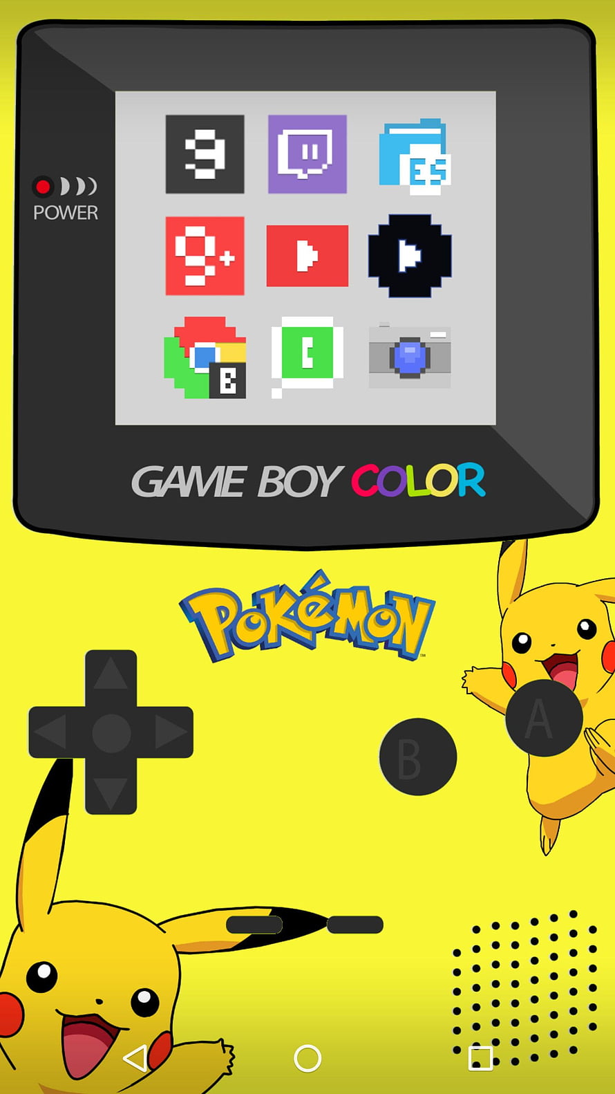 Pokemon Game Boy Color Android Theme with Pikachu and Pixelated App Icons HD phone wallpaper