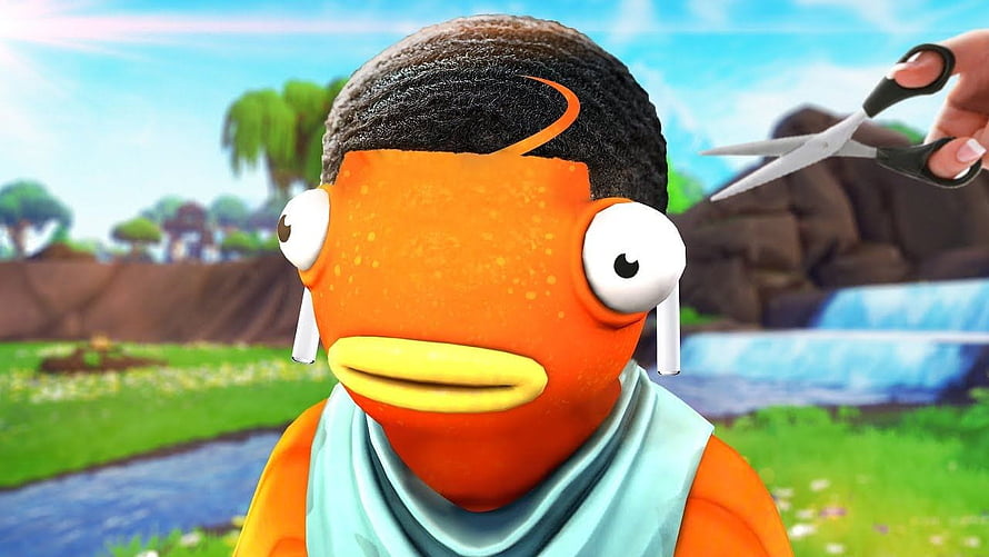 Fishstick Fortnite Character With Scissors In Vibrant Outdoor Landscape HD wallpaper