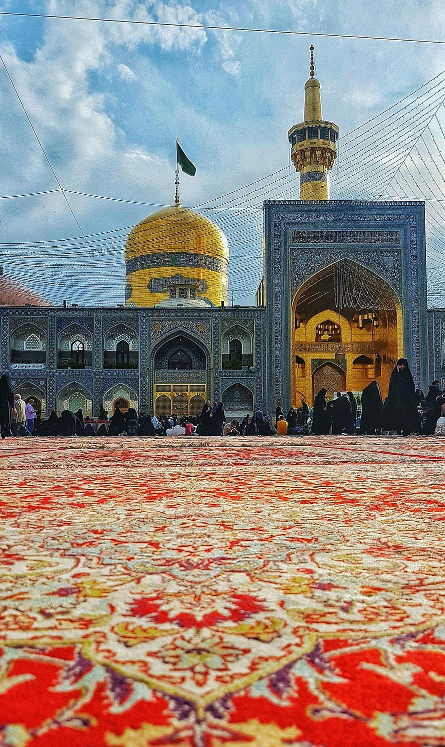 Imam Reza Shrine in Mashhad with Golden Dome and Intricate Carpet HD phone wallpaper
