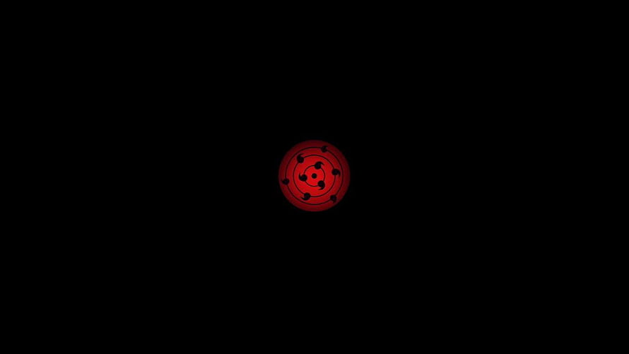 Glowing Red Sharingan Eye Symbol on Black Background HD wallpaper