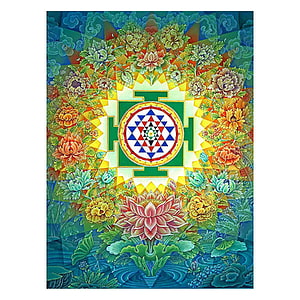 Sri Yantra Mandala Artwork with Vibrant Lotus Flowers and Traditional Floral Patterns HD phone wallpaper
