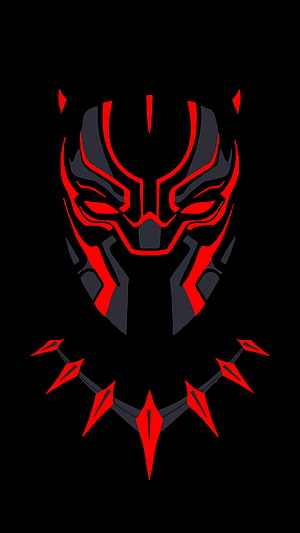 Black Panther Mask Emblem with Red Accents on Black Background HD phone wallpaper