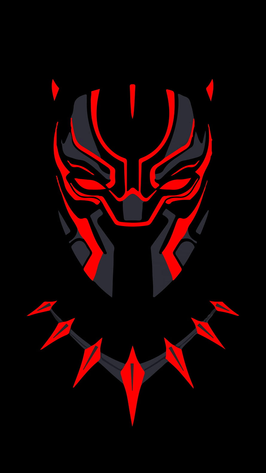 Black Panther Mask Emblem with Red Accents on Black Background HD phone wallpaper