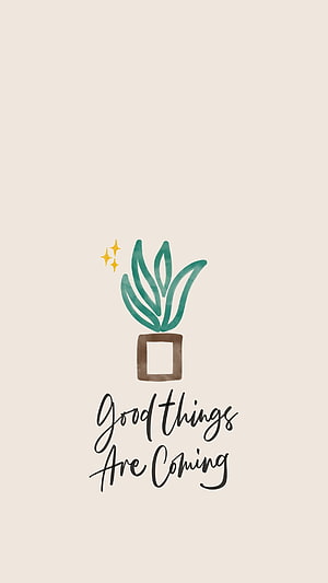 Minimalist Watercolor Plant Illustration with Handwritten Motivational Quote on Beige Background HD phone wallpaper