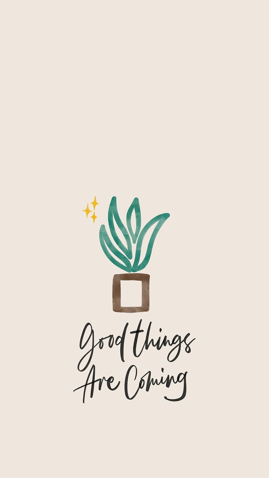 Minimalist Watercolor Plant Illustration with Handwritten Motivational Quote on Beige Background HD phone wallpaper