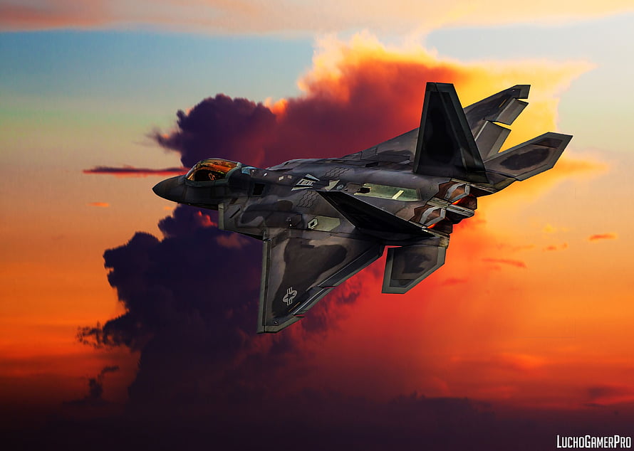 F-22 Raptor Stealth Fighter Jet Soaring Through Dramatic Sunset Clouds HD wallpaper