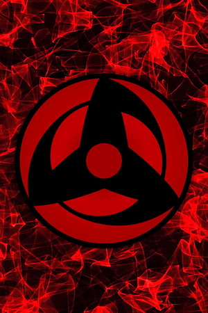 Naruto Sharingan Eye Symbol on Dark Red Fractal Background HD phone wallpaper