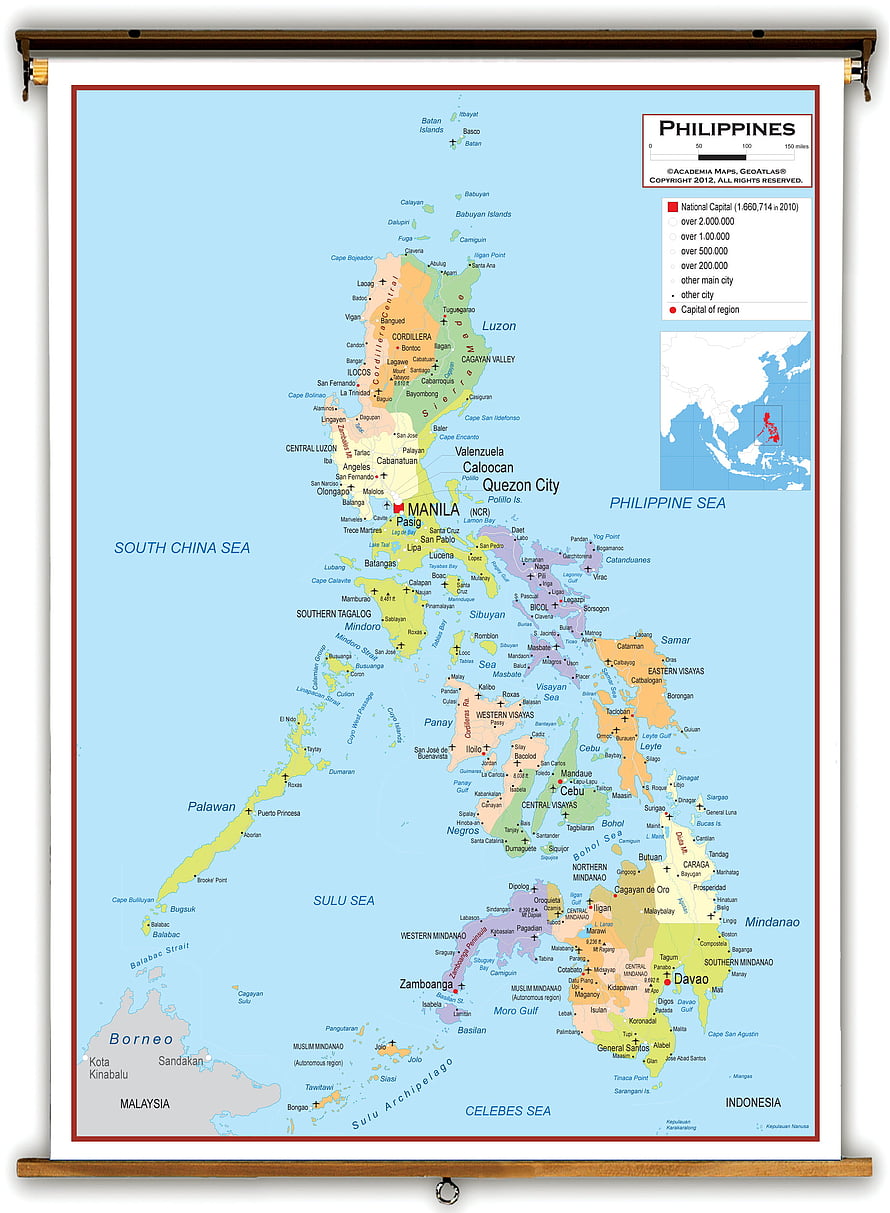 Philippines Political Wall Map with Regional Boundaries and Major Cities HD phone wallpaper