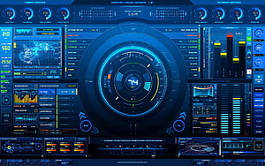 Futuristic Sci-Fi Spaceship Cockpit HUD Interface with Blue Digital Dashboard HD wallpaper