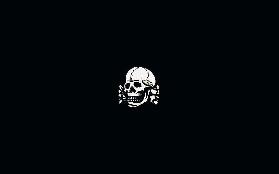 Minimalist White Skull and Crossbones Emblem on Solid Black Background HD wallpaper