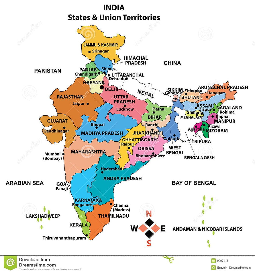 Colorful Political Map of India Showing All States and Union Territories with Capital Cities HD phone wallpaper