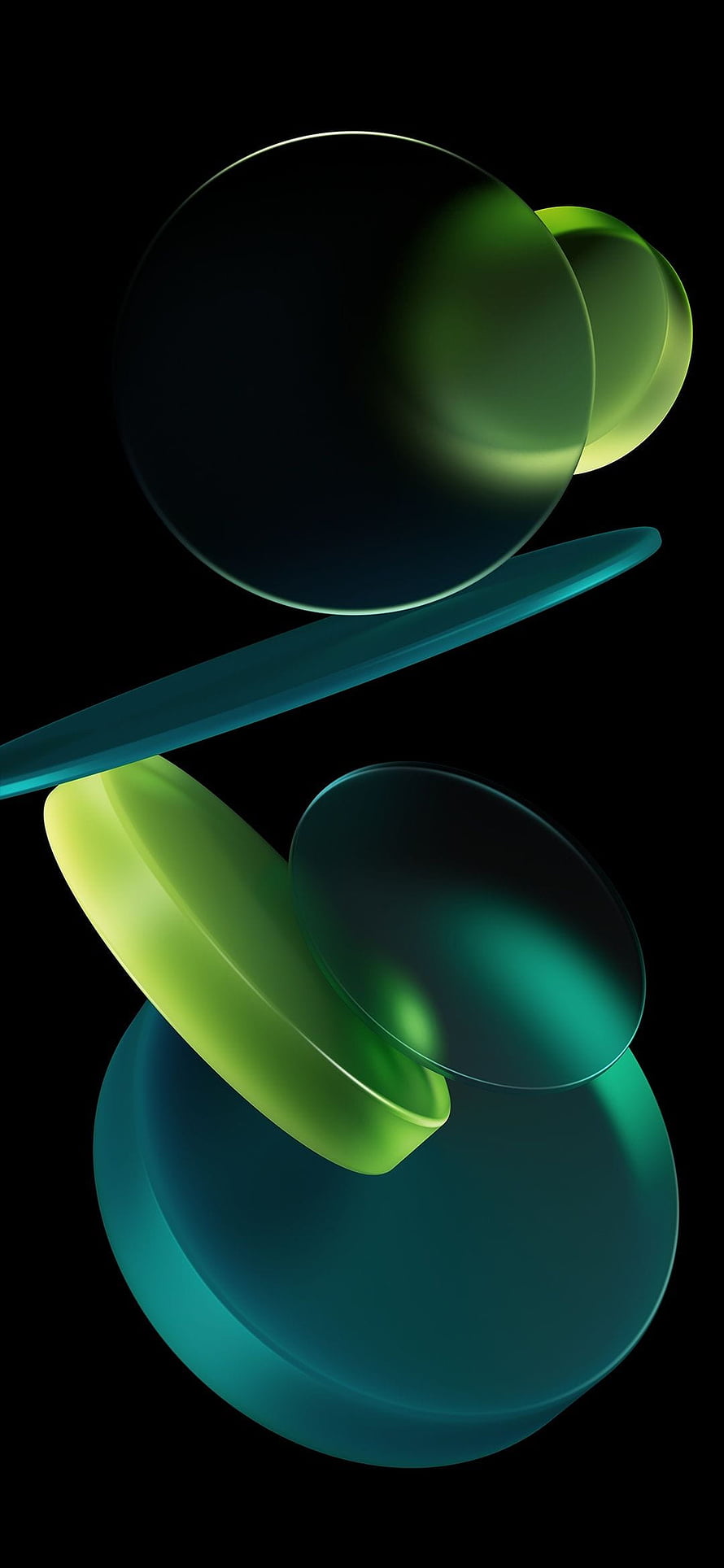Abstract 3D Geometric Shapes in Green and Teal on Black Background HD phone wallpaper