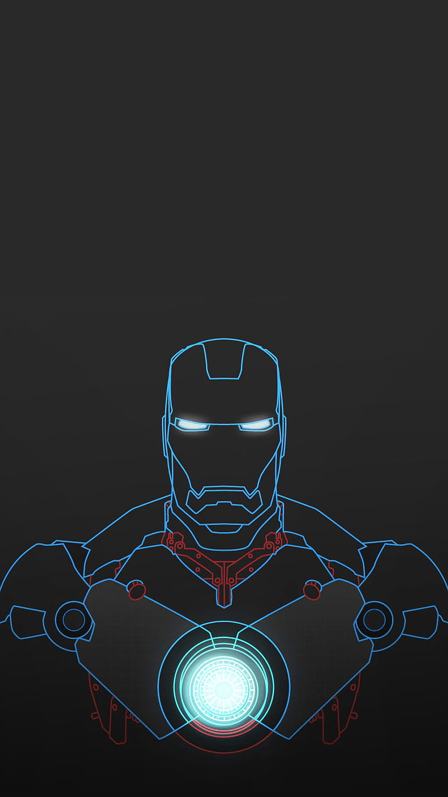 Iron Man Neon Wireframe Portrait with Glowing Arc Reactor on Dark Background HD phone wallpaper