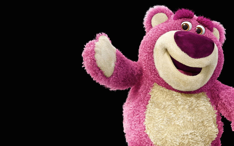 Lotso the Pink Bear from Toy Story 3 Waving on Black Background HD wallpaper