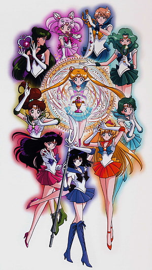 Sailor Moon and the Inner and Outer Senshi in a Classic 90s Anime Group Portrait HD phone wallpaper