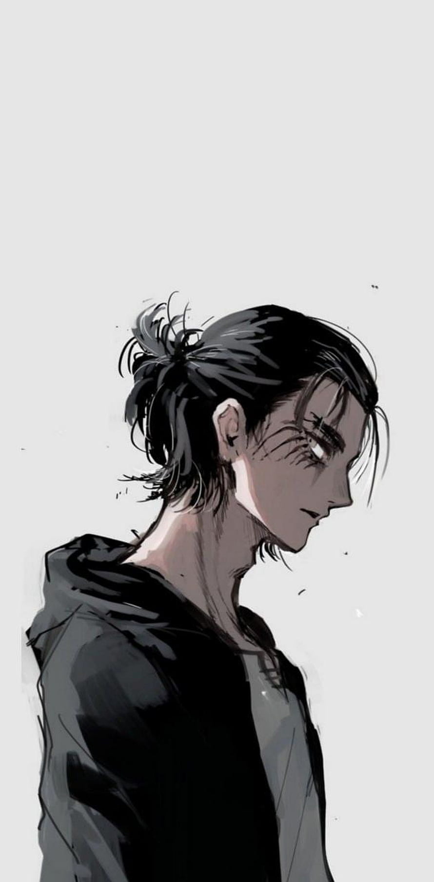 Eren Yeager anime character profile with long hair in a black hoodie HD phone wallpaper