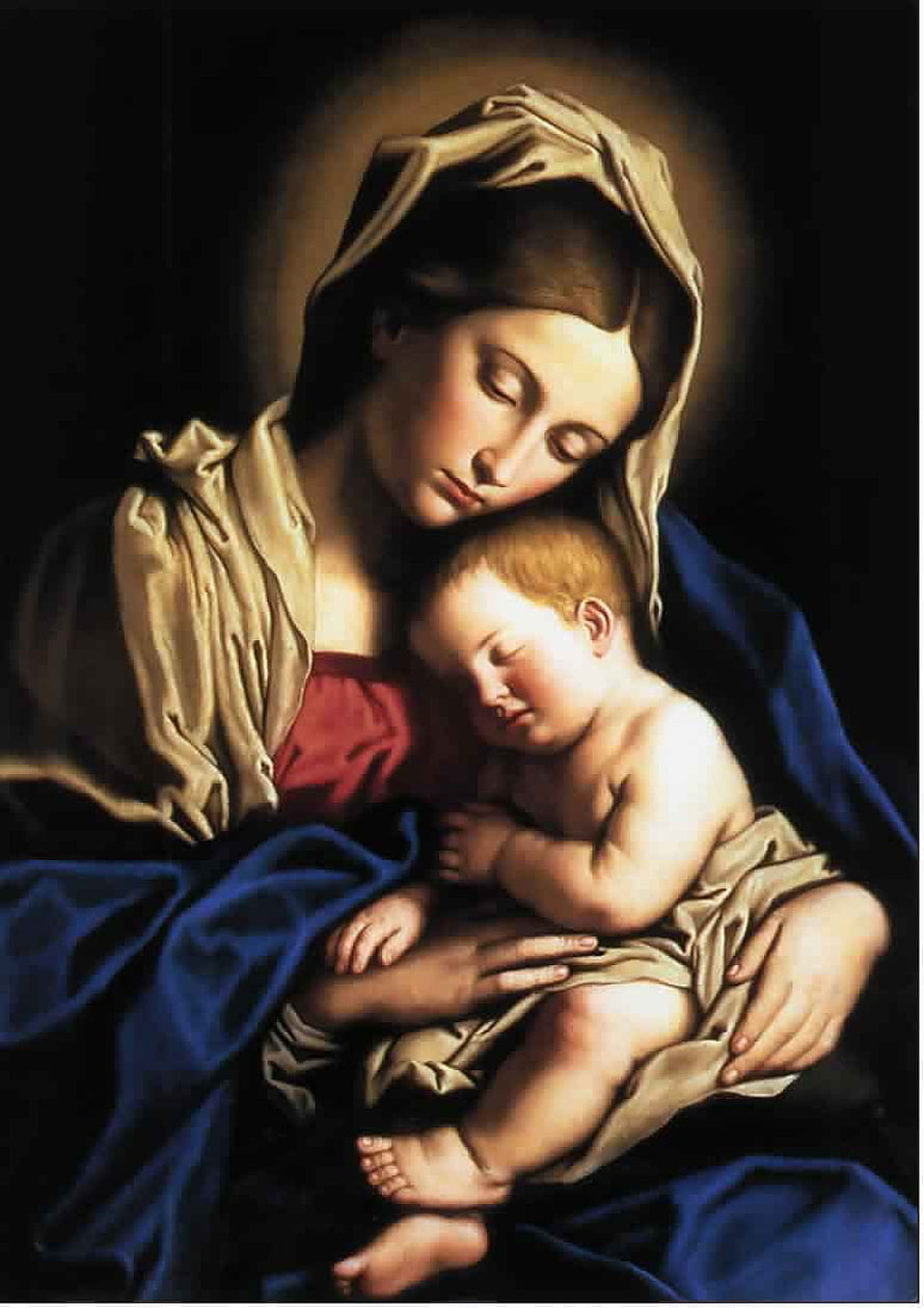 Mother Mary and Sleeping Infant Jesus in Classical Religious Painting HD phone wallpaper