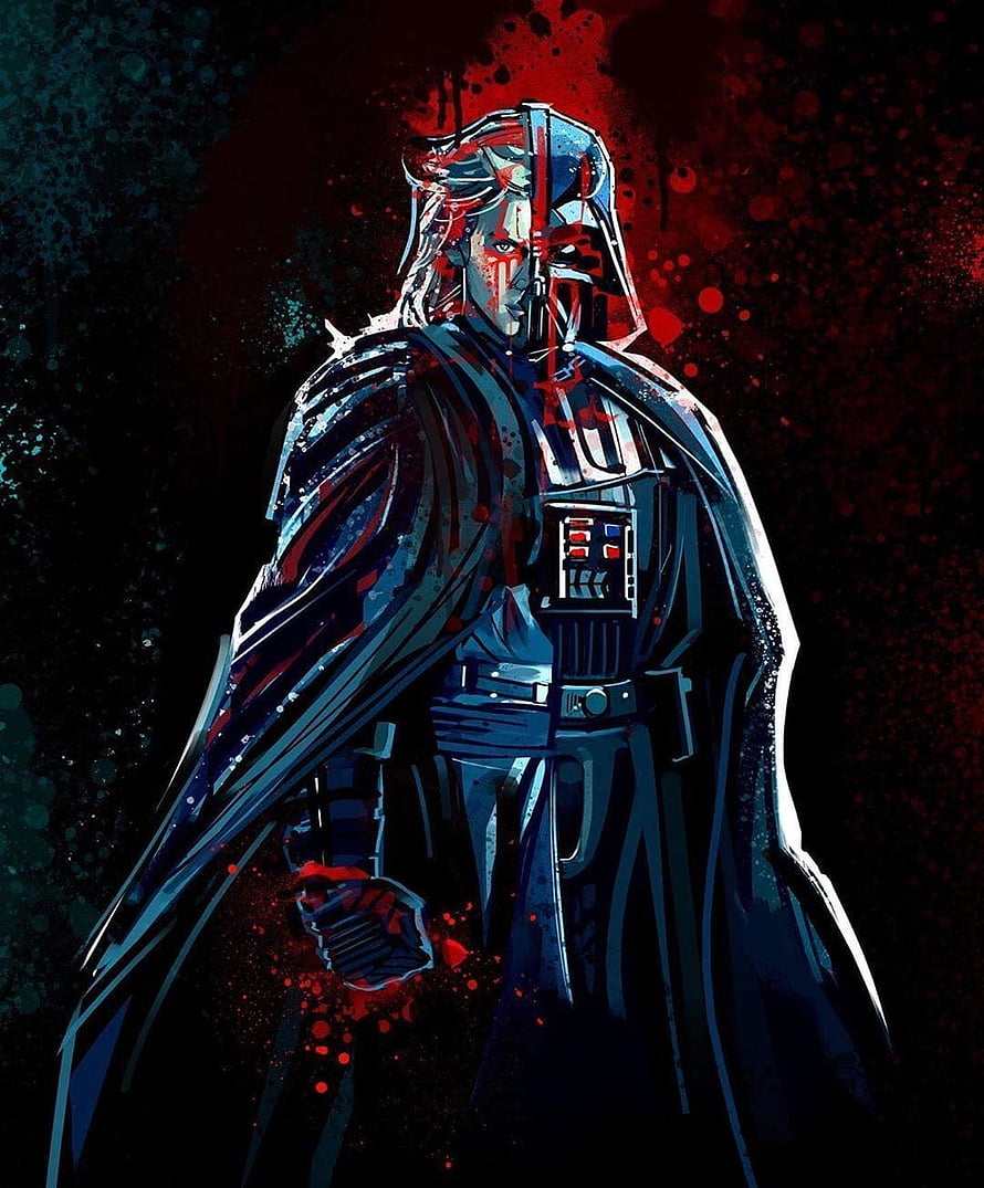 Darth Vader and Anakin Skywalker Dual Identity Digital Art with Red Splatter Effects HD phone wallpaper