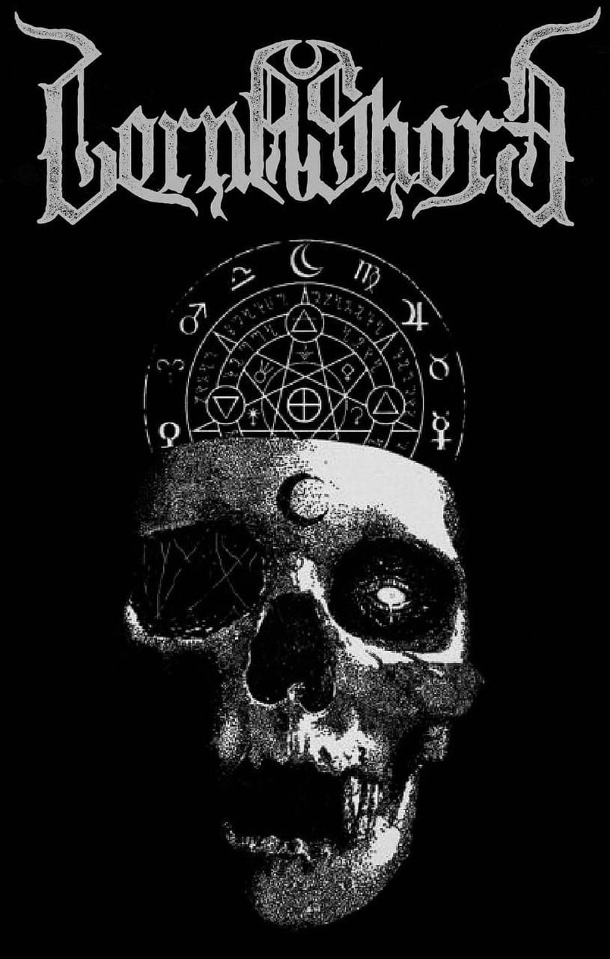 Lorna Shore Black Metal Skull with Occult Zodiac Symbols and Gothic Typography HD phone wallpaper