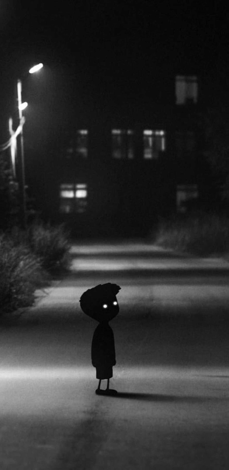 Limbo Game Character Standing Alone on a Dark Night Street HD phone wallpaper
