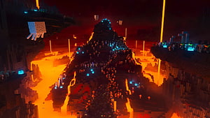 Minecraft Nether Fortress Bridge Over Molten Lava Sea at Night HD wallpaper