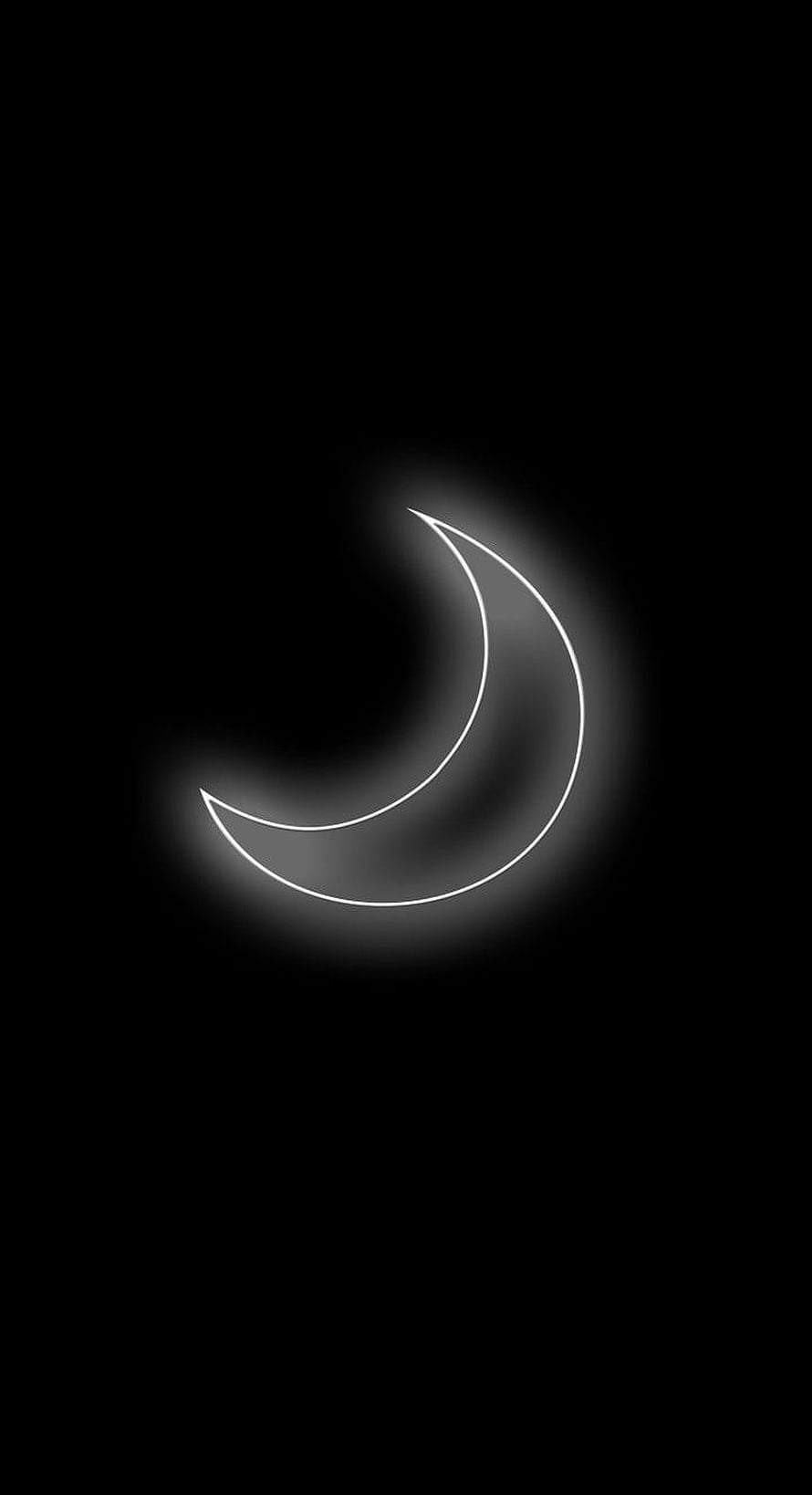 Minimalist Glowing Crescent Moon Line Art on Black Background HD phone wallpaper
