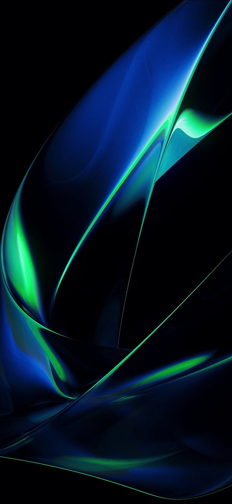Abstract Liquid Gradient with Neon Green and Deep Blue Flowing Forms on Black Background HD phone wallpaper