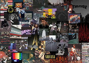 90s Alternative Rock and Skateboarding Aesthetic Collage Wallpaper HD wallpaper