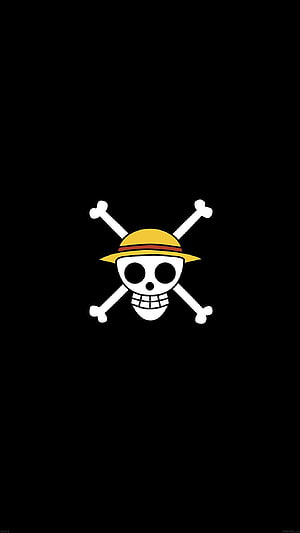 One Piece Jolly Roger Skull and Crossbones Logo on Black Background HD phone wallpaper