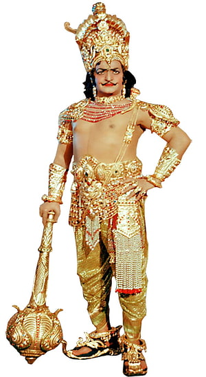 NTR as Duryodhana in ornate golden warrior costume with ceremonial mace HD phone wallpaper