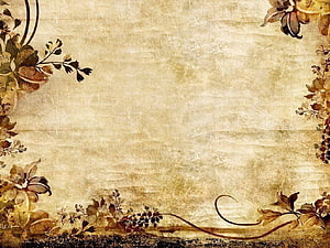 Vintage Floral Border on Aged Parchment Texture with Sepia Tones and Botanical Accents HD wallpaper
