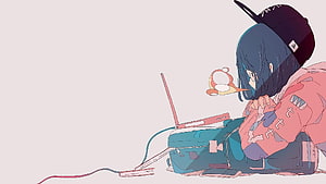Anime Girl with Headphones and Laptop in Soft Pastel Illustration HD wallpaper
