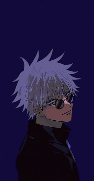 Gojo Satoru Anime Portrait with Round Sunglasses and Spiky White Hair HD phone wallpaper