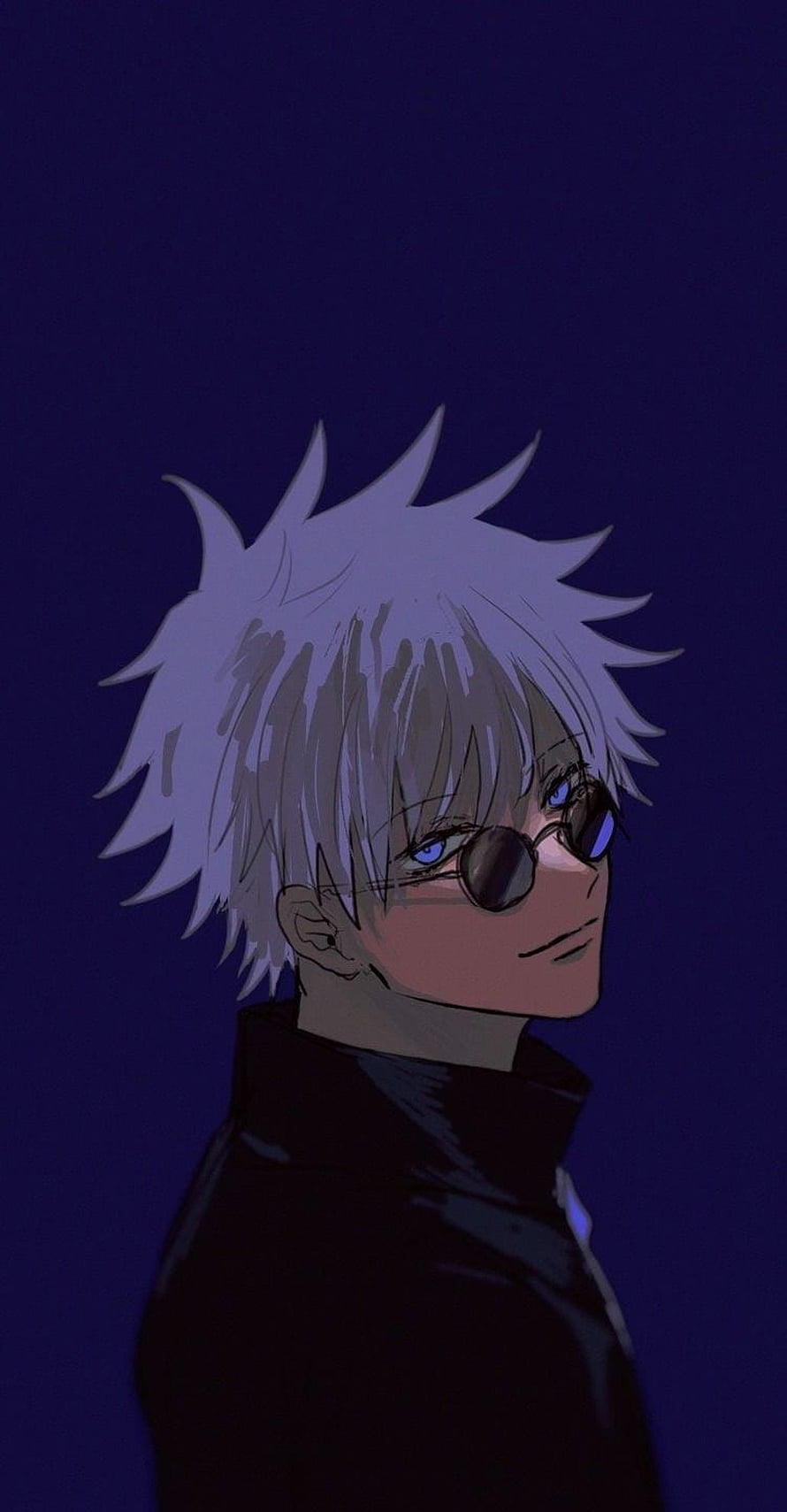 Gojo Satoru Anime Portrait with Round Sunglasses and Spiky White Hair HD phone wallpaper