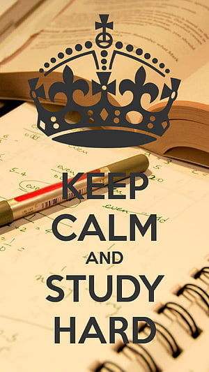 Keep Calm and Study Hard Crown Quote Over Open Books and Notebook HD phone wallpaper