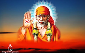 Sai Baba Spiritual Portrait with Om Symbol and Sacred Halo HD wallpaper