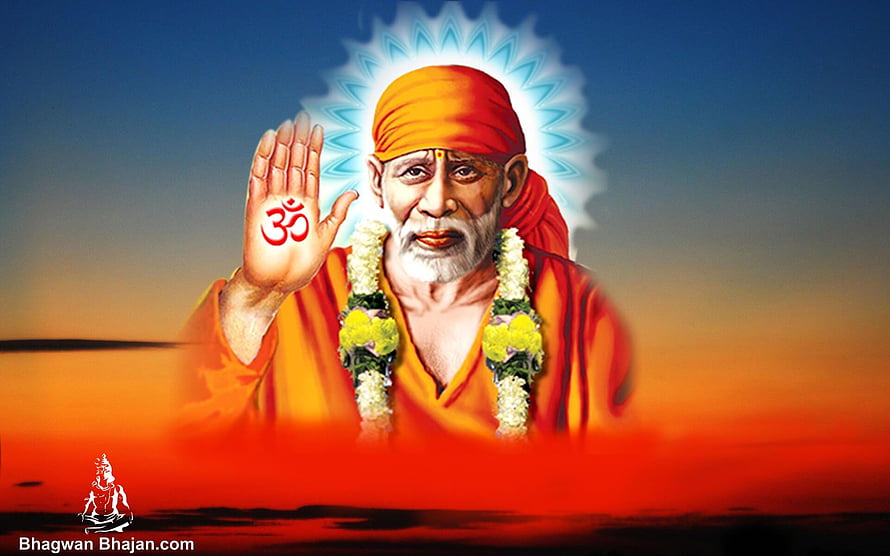 Sai Baba Spiritual Portrait with Om Symbol and Sacred Halo HD wallpaper