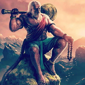 Lord Hanuman Seated on Mountain Peak with Mace and Prayer Beads, Lord Hanuman, angry hanuman HD phone wallpaper