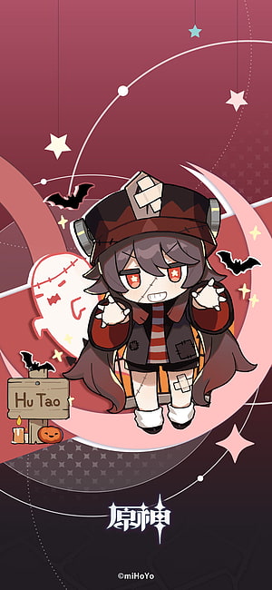 Hu Tao Genshin Impact Chibi Halloween Costume Wallpaper HD phone wallpaper