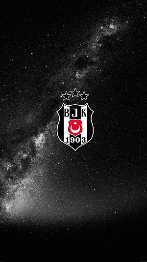 Besiktas JK 1903 Club Crest on Dark Starry Night Sky Background HD phone wallpaper